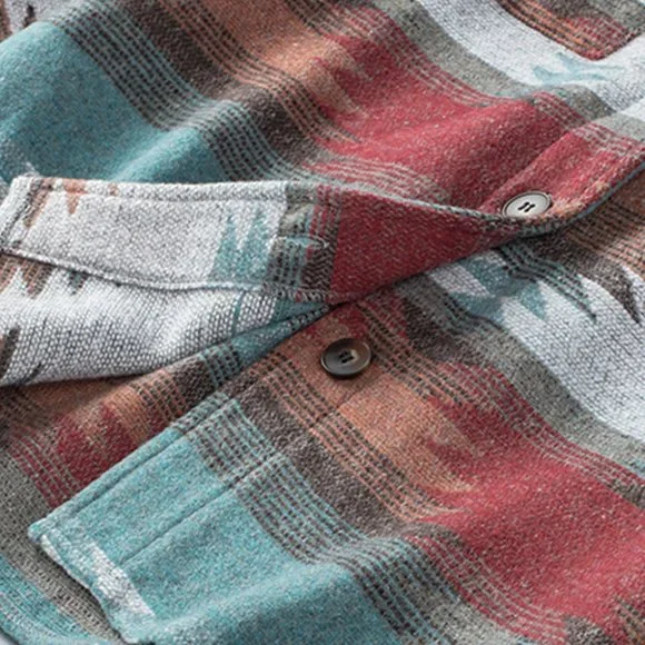 SOLD Flannel Distressed Aztec Shirt Jacket/Shacket Large - Picture 14 of 16